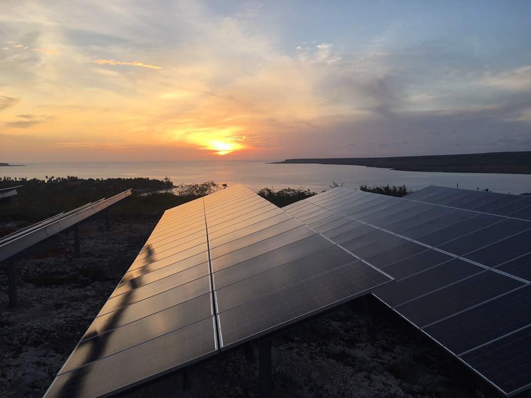 Solar panels at sunset