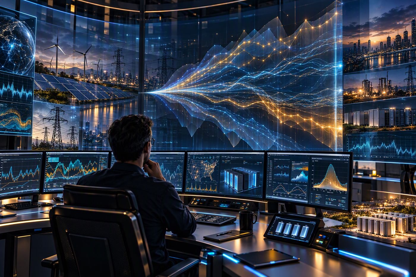 Analyst reviewing price forecasts and market signals across renewable and storage assets